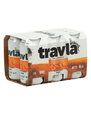 Travla Full Strength Lager Cans 375ml  6 Pack