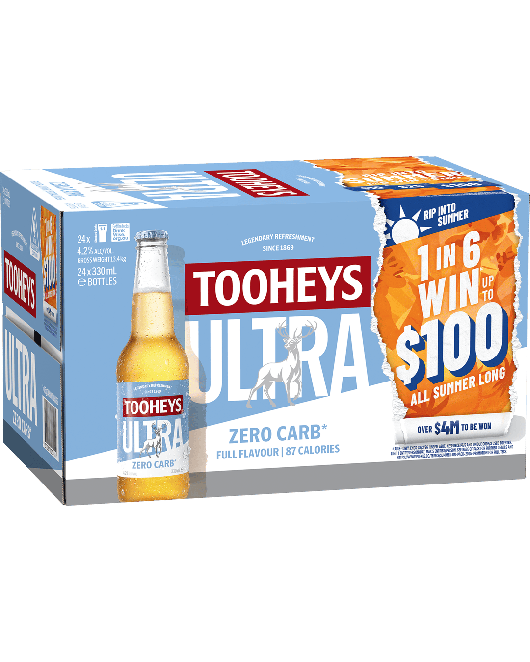 Tooheys Ultra Zero Carb Bottles 4X6X330mL