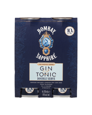 Bombay Sapphire Gin & Tonic Double Serve 10% Cans 250ml  4 Pack